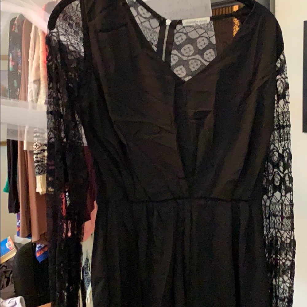 Lace black long sleeved romper
